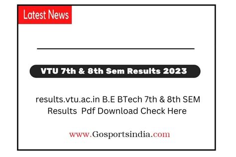 VTU 7th & 8th Sem Results 2023 CBCS results.vtu.ac.in .